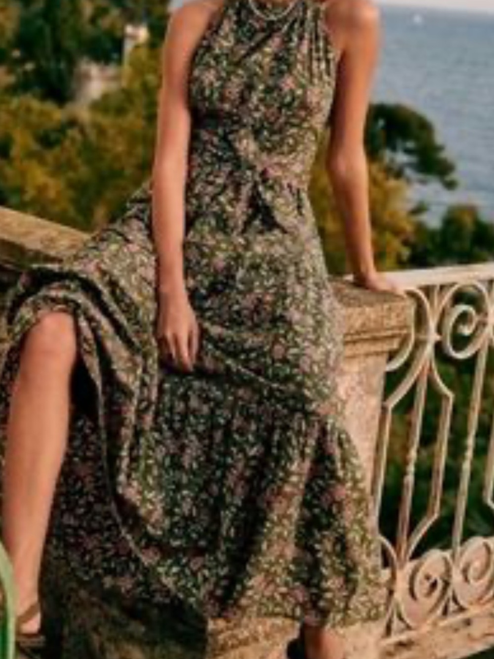 NWT Dune Dress Halter Maxi Khaki with Pink Floral Print - Picture 8 of 16